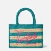 Borsa Colette in rafia a righe bianche e bluette