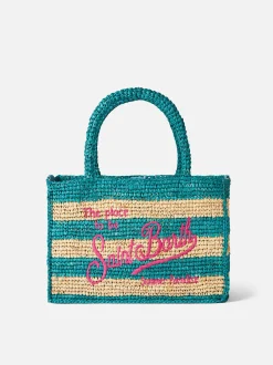 Borsa Colette in rafia a righe bianche e bluette