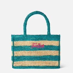 Borsa Colette in rafia a righe bianche e bluette