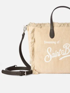 Borsa Colette in velluto a coste cammello con ricamo logo