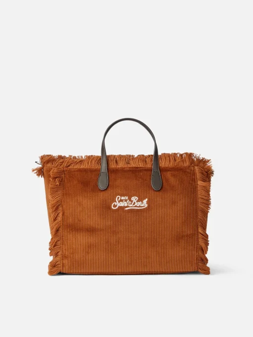 Borsa Colette in velluto a coste marrone con ricamo del logo