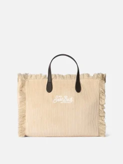 Borsa Colette in velluto a coste cammello con ricamo logo