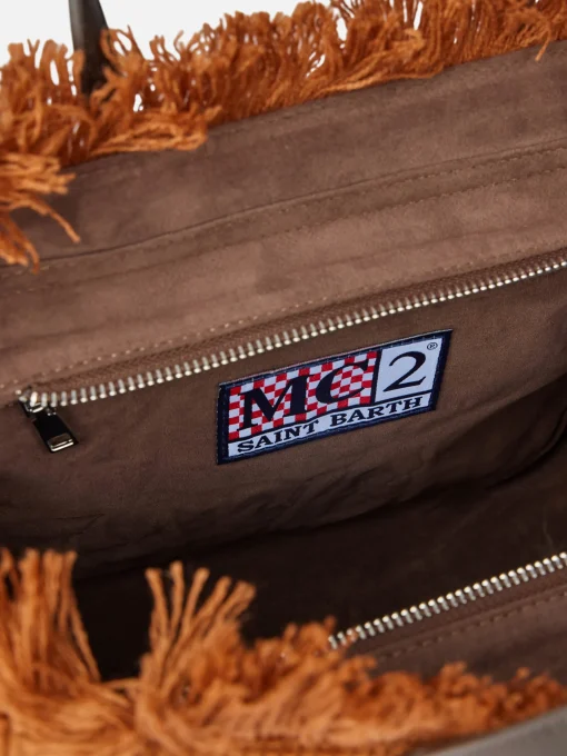 Borsa Colette in velluto a coste marrone con ricamo del logo