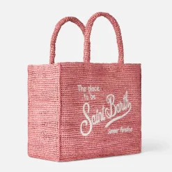 Borsa in rafia rosa Vanity con ricamo Saint Barth