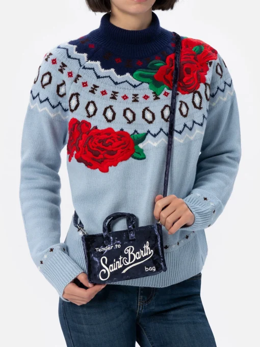 Borsa per telefono in ciniglia blu navy con ricamo del logo Saint Barth
