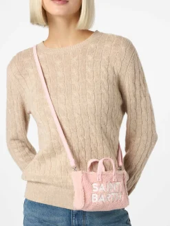 Borsa per telefono in tessuto teddy rosa con ricamo del logo Saint Barth