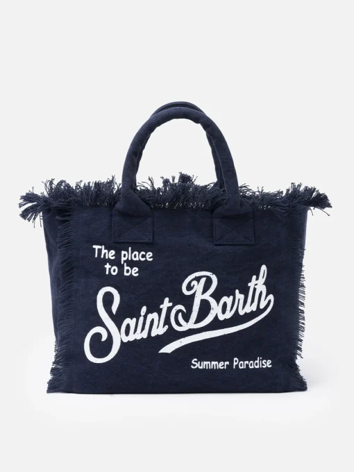 Borsa tote Vanity in tela di cotone blu navy