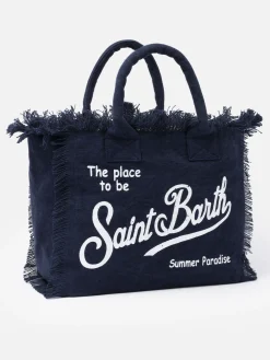 Borsa tote Vanity in tela di cotone blu navy