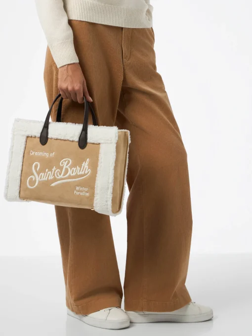 Borsa Vivian beige con dettagli in sherpa