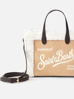 Borsa Vivian beige con dettagli in sherpa