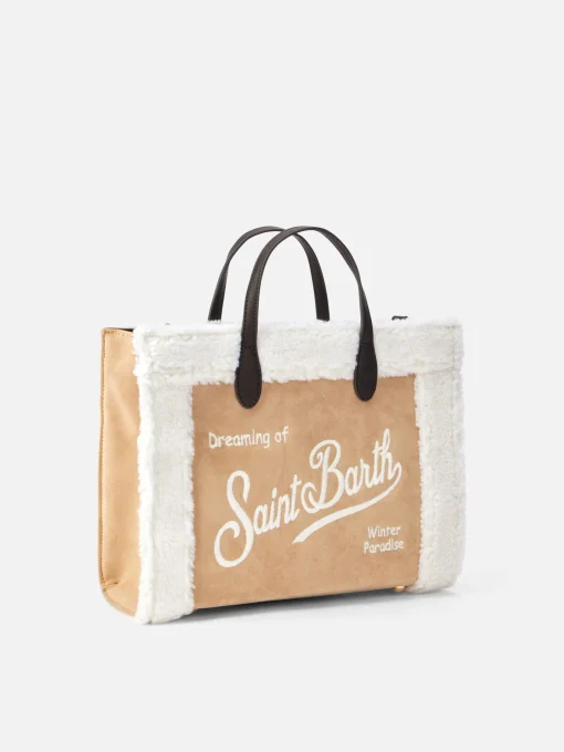 Borsa Vivian beige con dettagli in sherpa