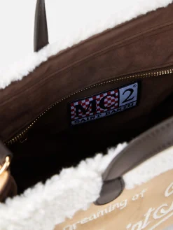 Borsa Vivian beige con dettagli in sherpa