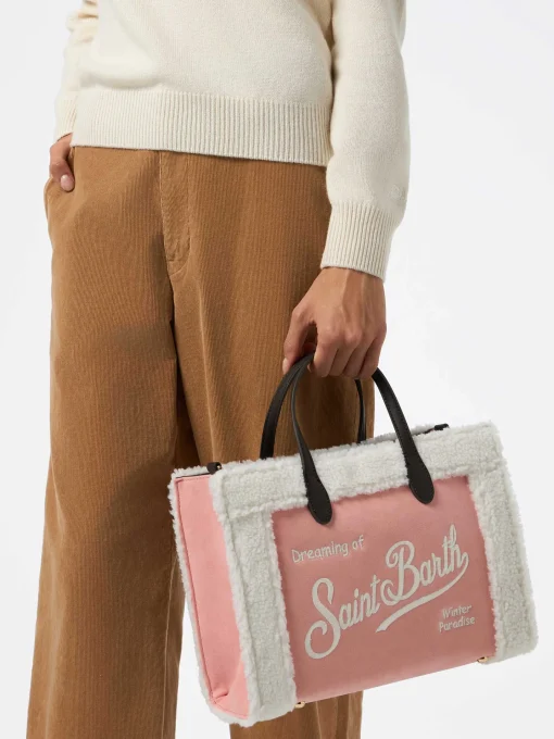 Borsa Vivian rosa con dettagli in sherpa