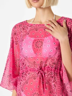 Caftano rosa fluo stampa bandana