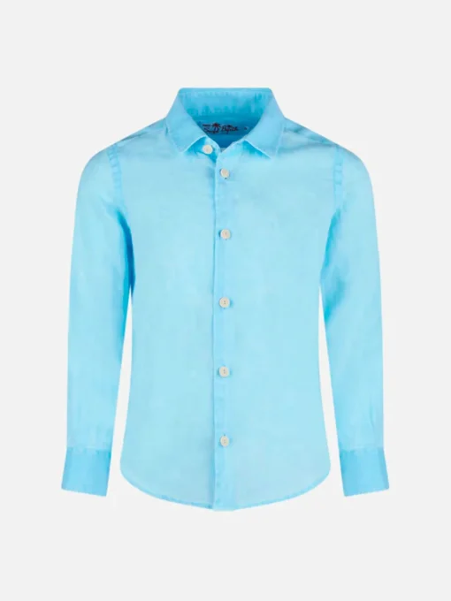 Camicia da bambino in lino azzurro acqua
