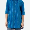 Camicia da donna Brigitte in cotone con stampa fiori indaco