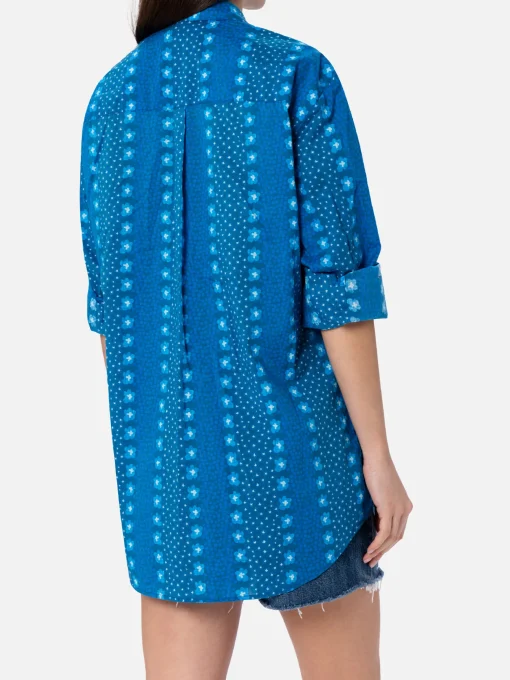 Camicia da donna Brigitte in cotone con stampa fiori indaco