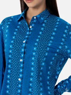 Camicia da donna Brigitte in cotone con stampa fiori indaco