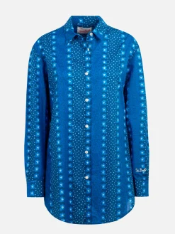 Camicia da donna Brigitte in cotone con stampa fiori indaco