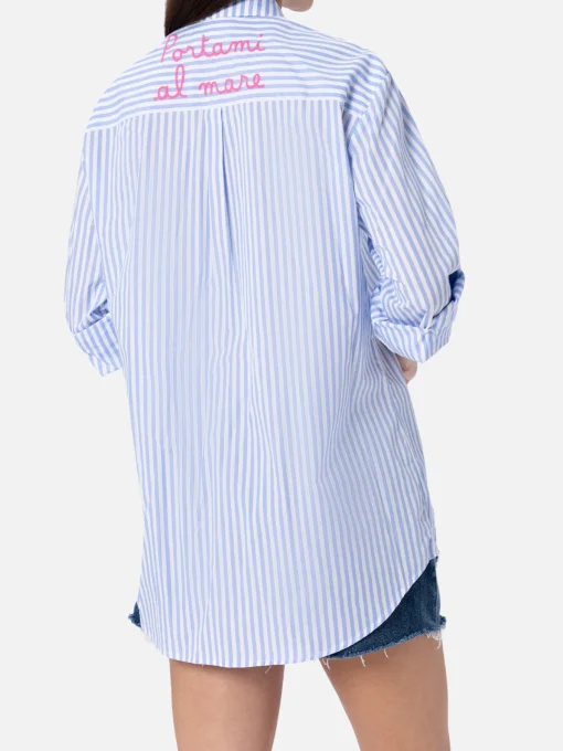 Camicia da donna in cotone Brigitte con stampa a righe azzurre