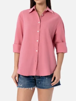 Camicia da donna in seersucker rosa Aisha