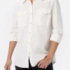 Camicia da donna in velluto a coste bianco sporco Deer con logo in strass St. Barth