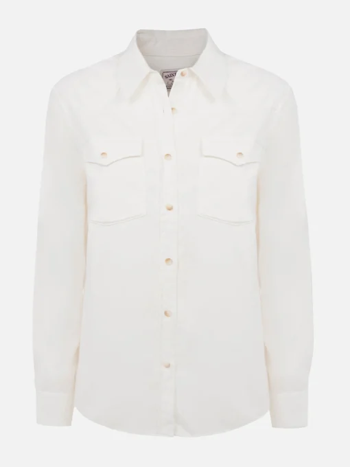 Camicia da donna in velluto a coste bianco sporco Deer con logo in strass St. Barth