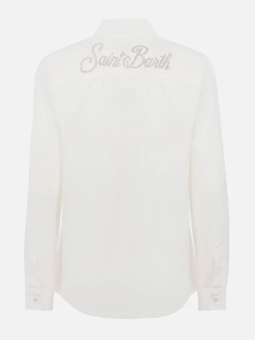 Camicia da donna in velluto a coste bianco sporco Deer con logo in strass St. Barth