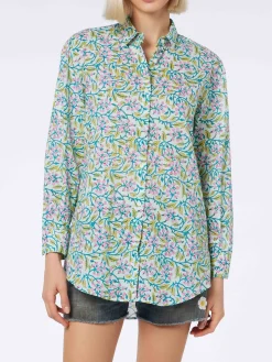 Camicia da donna over Brigitte in cotone con stampa fiori