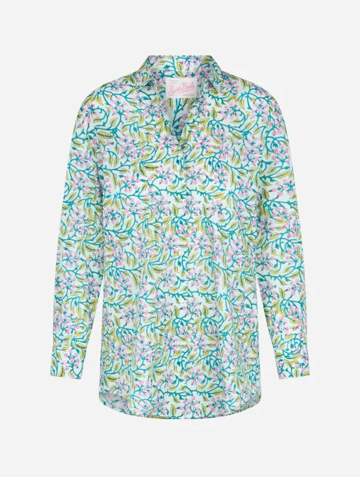 Camicia da donna over Brigitte in cotone con stampa fiori