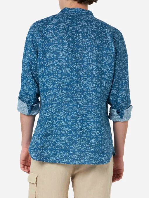 Camicia da uomo in lino blu navy Pamplona con stampa Sashiko