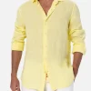 Camicia da uomo in lino giallo pallido Pamplona
