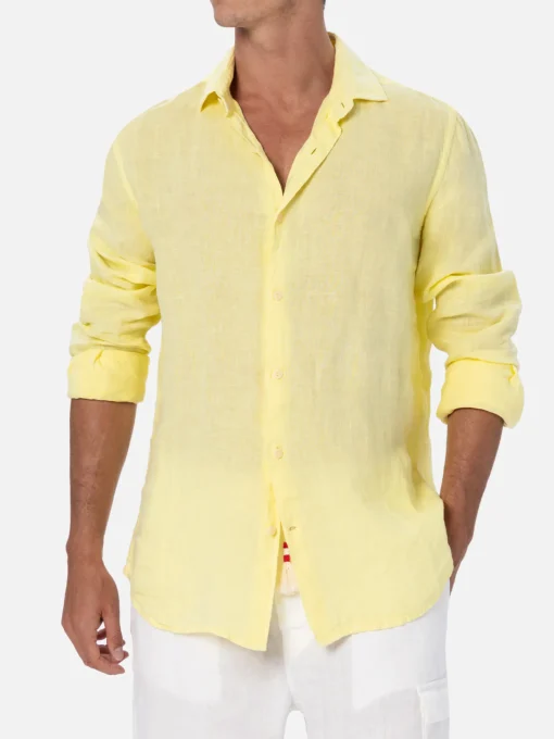 Camicia da uomo in lino giallo pallido Pamplona