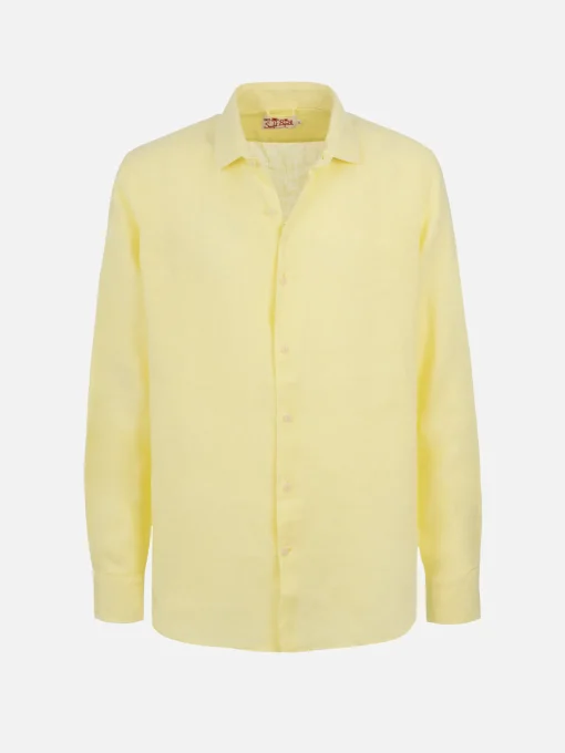 Camicia da uomo in lino giallo pallido Pamplona