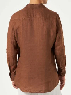 Camicia da uomo in lino marrone