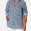 Camicia da uomo in lino rigato blu navy Pamplona