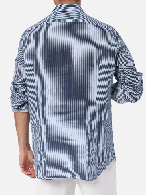 Camicia da uomo in lino rigato blu navy Pamplona
