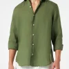 Camicia da uomo in lino verde militare