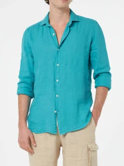 Camicia da uomo in lino verde acqua Pamplona