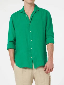 Camicia da uomo in lino verde Pamplona