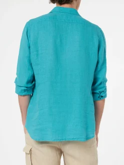 Camicia da uomo in lino verde acqua Pamplona