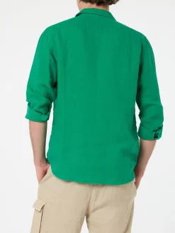 Camicia da uomo in lino verde Pamplona