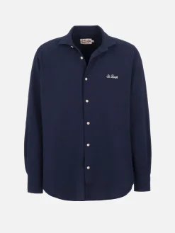 Camicia da uomo in seersucker blu in cotone Pamplona