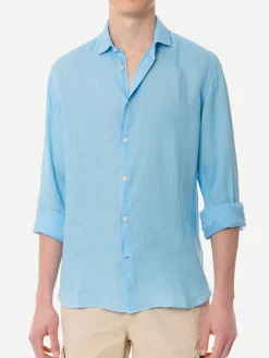 Camicia da uomo Pamplona in lino celeste