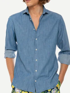 Camicia da uomo Pamplona in cotone denim blu