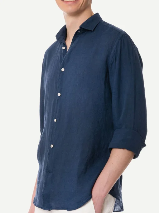 Camicia da uomo Pamplona in lino blu navy