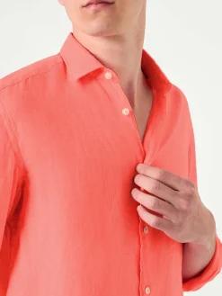 Camicia da uomo Pamplona in lino rosso fluo