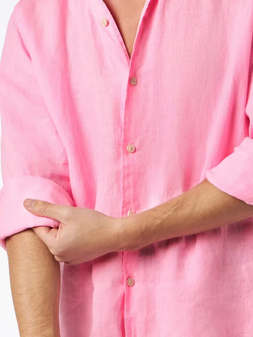 Camicia da uomo Pamplona in lino color rosa fluo