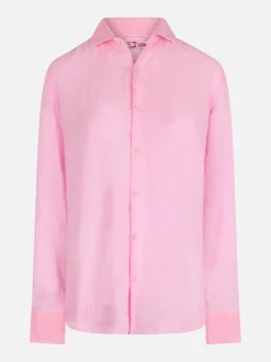 Camicia da uomo Pamplona in lino color rosa fluo