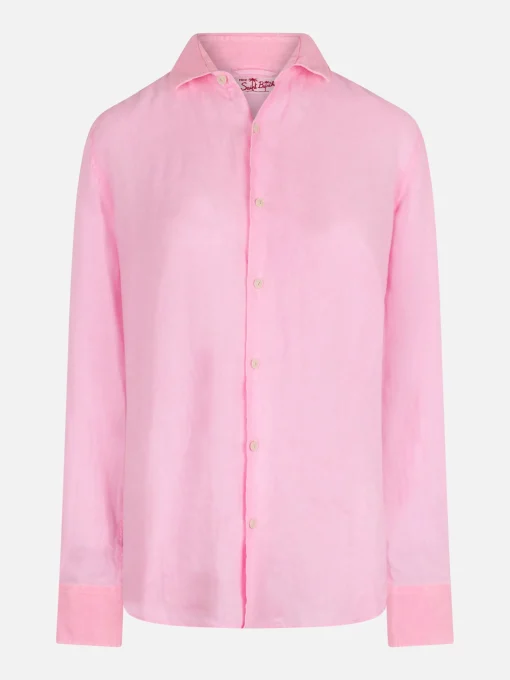 Camicia da uomo Pamplona in lino color rosa fluo